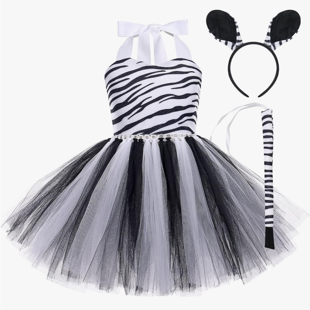 IWEMEK Girls Zebra 3pcs Animal Kit Birthday Jungle Themed Zebra Dress 3-4 Years